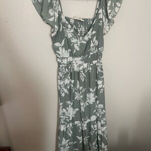 Floral Backless Dress in Green and White